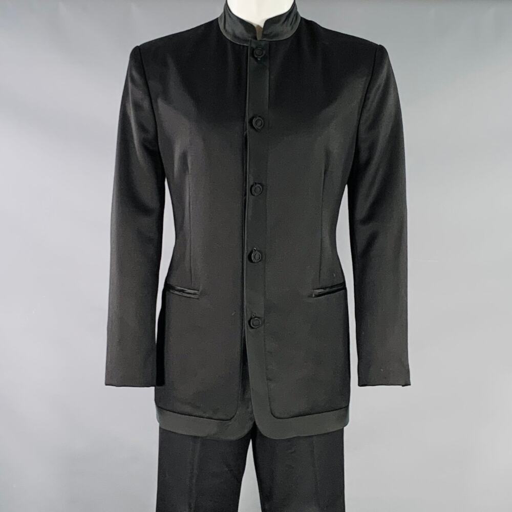 SHANGHAI TANG Size 40 Black Wool Mandarin Collar Suit